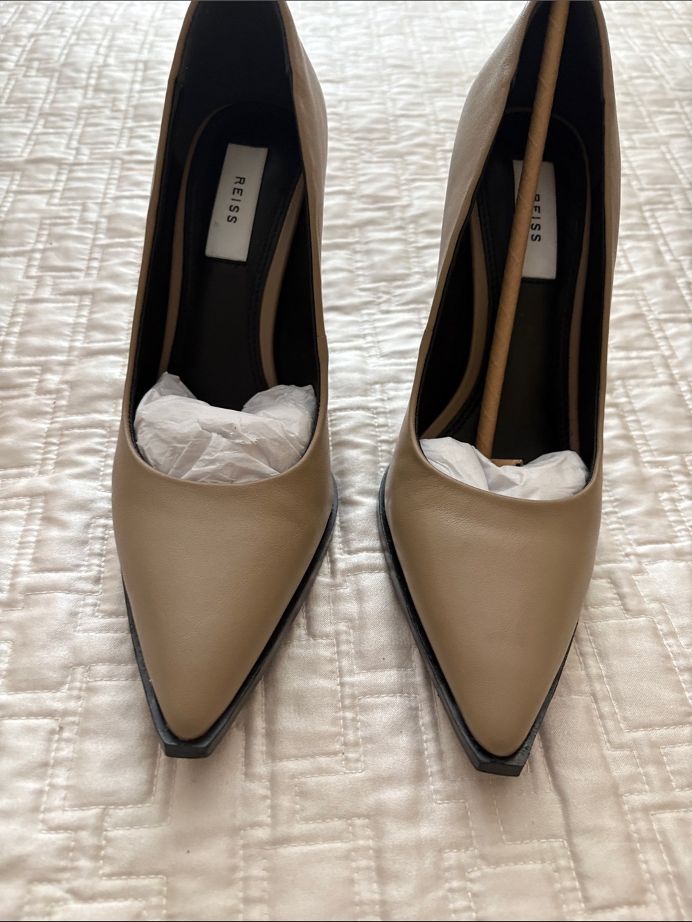Reiss Taupe Pointed Toe Leather Pumps